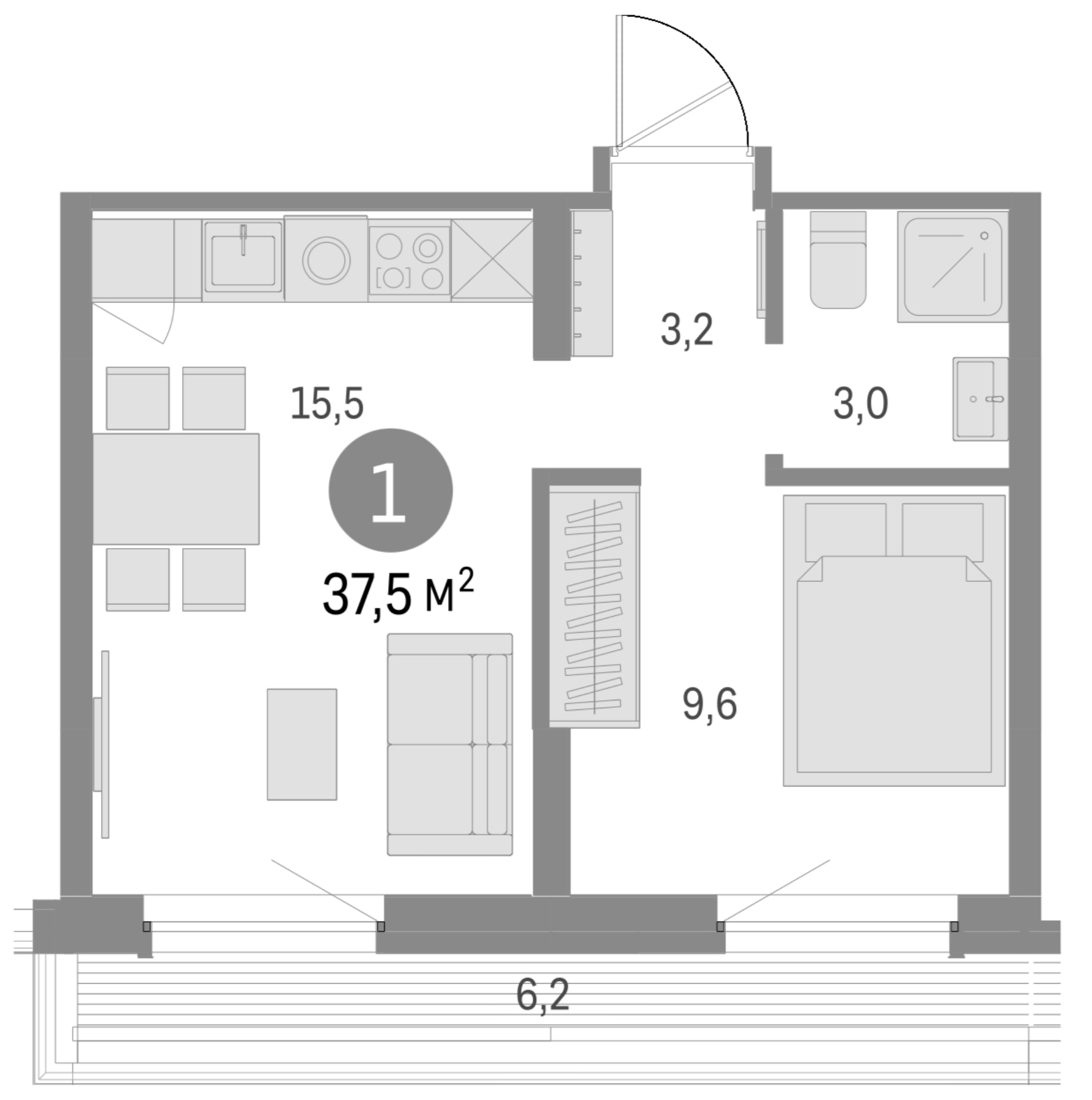 Планировка — Брусника в Академическом, 2-комн., 31 м²