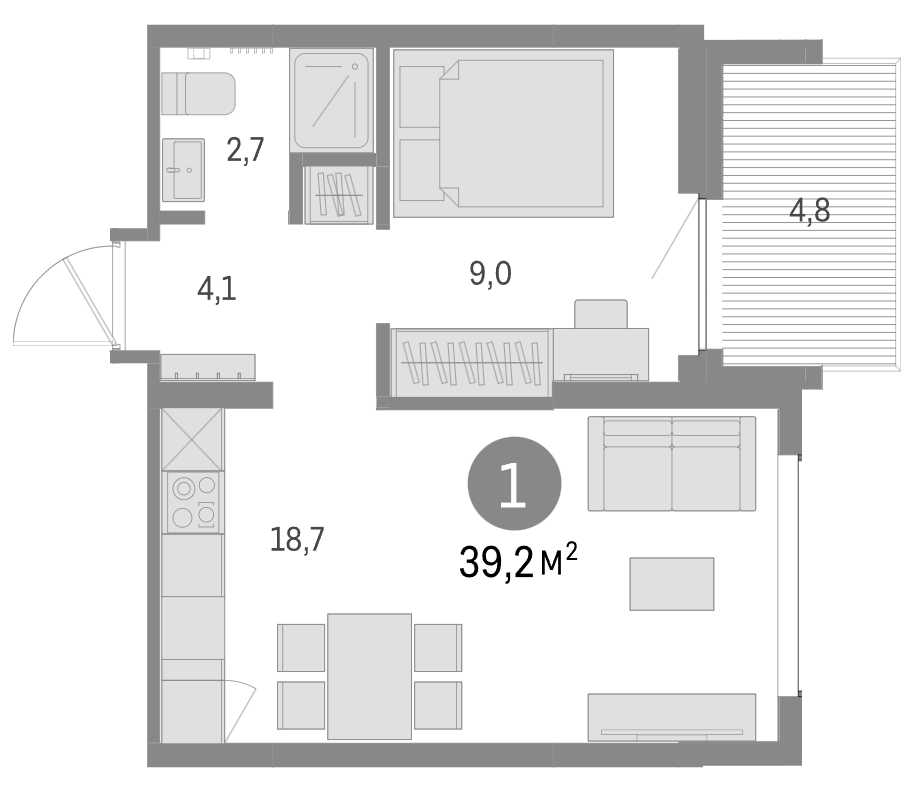 Планировка — Брусника в Академическом, 2-комн., 34 м²