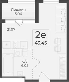 Планировка — Botanica, Студия, 38 м²