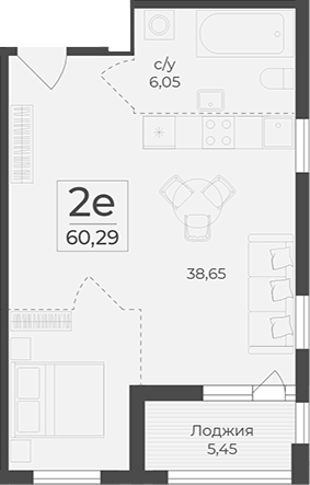 Планировка — Botanica, 1-комн., 55 м²