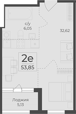 Планировка — Botanica, 1-комн., 49 м²