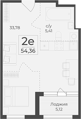 Планировка — Botanica, 1-комн., 49 м²