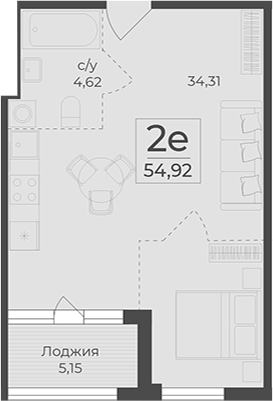Планировка — Botanica, 1-комн., 50 м²