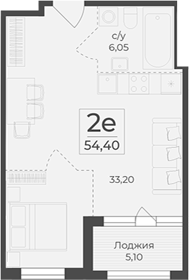Планировка — Botanica, 1-комн., 49 м²
