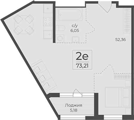 Планировка — Botanica, 1-комн., 68 м²