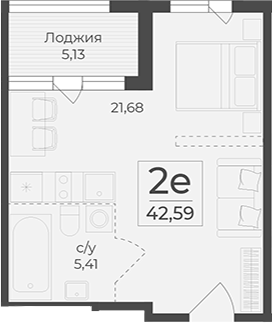 Планировка — Botanica, Студия, 37 м²