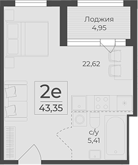 Планировка — Botanica, Студия, 38 м²