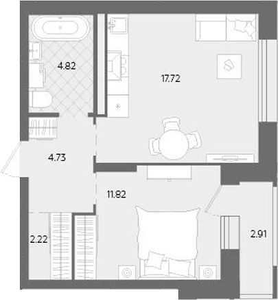 Планировка — Теплые кварталы. Паритет Девелопмент, 2-комн., 41 м²