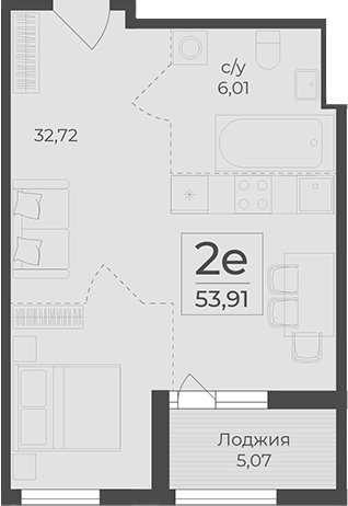 Планировка — Botanica, 1-комн., 49 м²