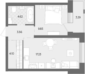 Планировка — Теплые кварталы. Паритет Девелопмент, 2-комн., 39 м²