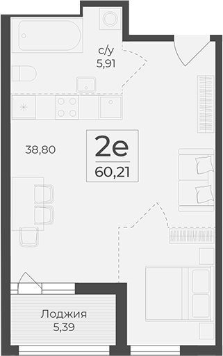 Планировка — Botanica, 1-комн., 55 м²