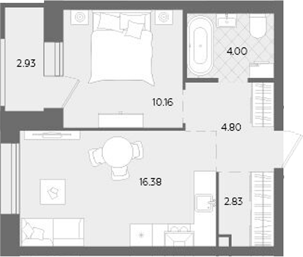 Планировка — Теплые кварталы. Паритет Девелопмент, 2-комн., 38 м²