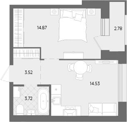 Планировка — Теплые кварталы. Паритет Девелопмент, 2-комн., 37 м²