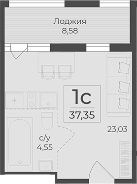 Планировка — Botanica, Студия, 29 м²