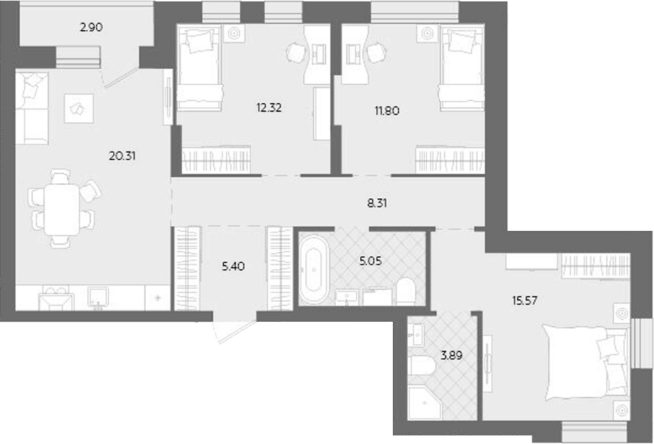 Планировка — Теплые кварталы. Паритет Девелопмент, 4-комн., 83 м²