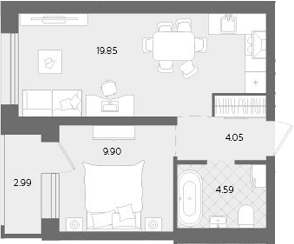 Планировка — Теплые кварталы. Паритет Девелопмент, 2-комн., 38 м²