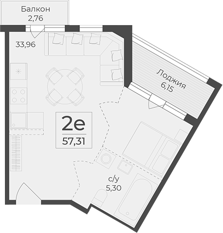 Планировка — Botanica, 1-комн., 48 м²