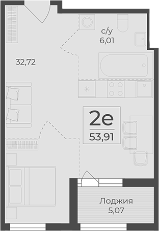 Планировка — Botanica, 1-комн., 49 м²