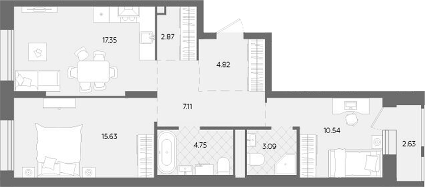 Планировка — Теплые кварталы. Паритет Девелопмент, 3-комн., 66 м²