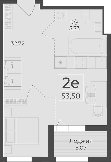 Планировка — Botanica, 1-комн., 48 м²