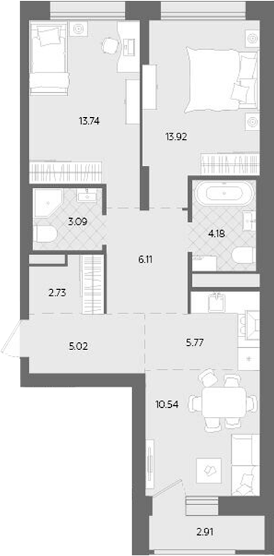 Планировка — Теплые кварталы. Паритет Девелопмент, 3-комн., 65 м²