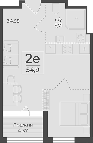 Планировка — Botanica, 1-комн., 51 м²