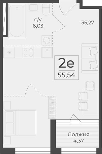 Планировка — Botanica, 1-комн., 51 м²