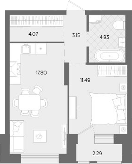 Планировка — Теплые кварталы. Паритет Девелопмент, 2-комн., 41 м²