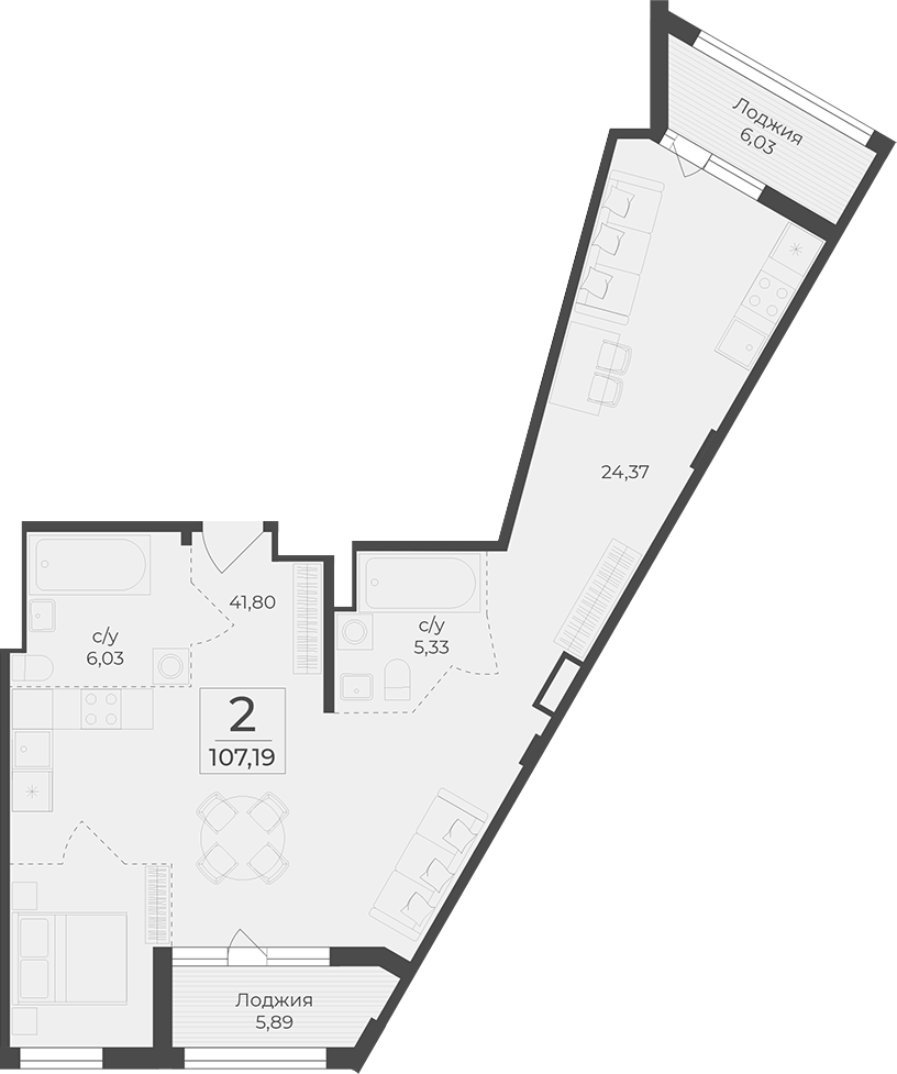 Планировка — Botanica, 1-комн., 95 м²