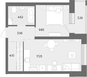 Планировка — Теплые кварталы. Паритет Девелопмент, 2-комн., 39 м²