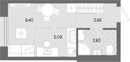 Планировка — Теплые кварталы. Паритет Девелопмент, Студия, 22 м²