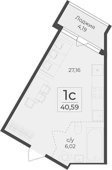 Планировка — Botanica, 1-комн., 36 м²