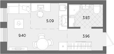 Планировка — Теплые кварталы. Паритет Девелопмент, Студия, 22 м²