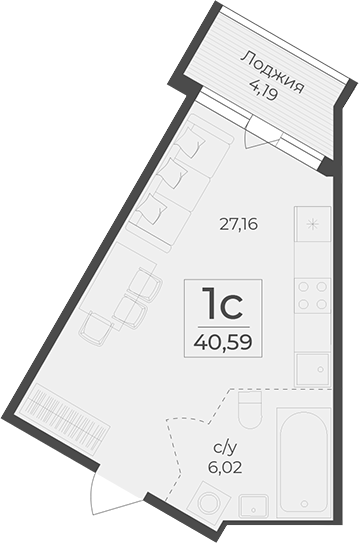 Планировка — Botanica, 1-комн., 36 м²