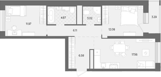 Планировка — Теплые кварталы. Паритет Девелопмент, 3-комн., 62 м²