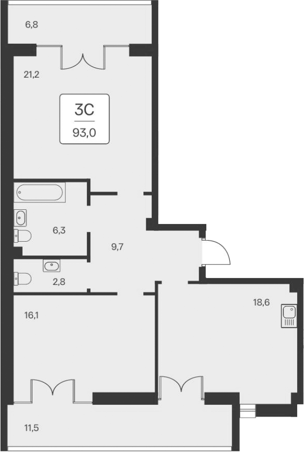 Планировка — Вилла Маяк, 2-комн., 79 м²