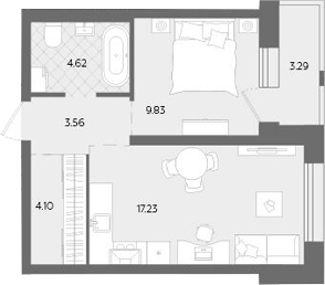 Планировка — Теплые кварталы. Паритет Девелопмент, 2-комн., 39 м²