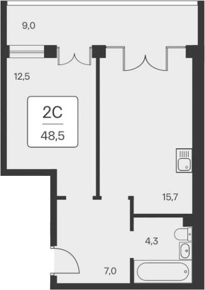 Планировка — Вилла Маяк, 1-комн., 40 м²