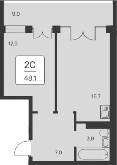 Планировка — Вилла Маяк, 1-комн., 39 м²