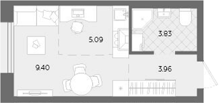 Планировка — Теплые кварталы. Паритет Девелопмент, Студия, 22 м²