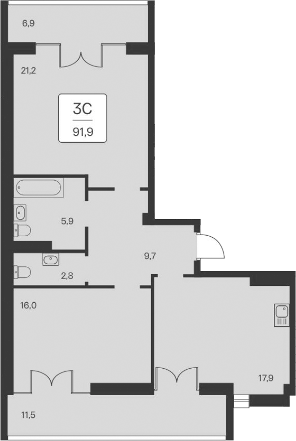 Планировка — Вилла Маяк, 2-комн., 74 м²