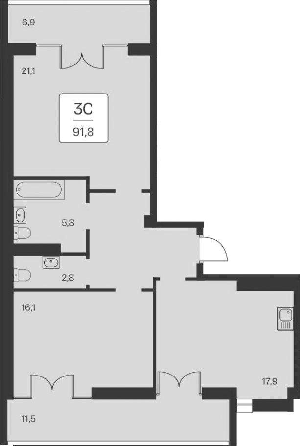 Планировка — Вилла Маяк, 2-комн., 73 м²