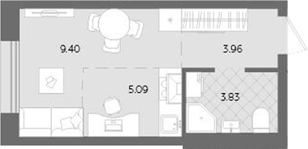 Планировка — Теплые кварталы. Паритет Девелопмент, Студия, 22 м²