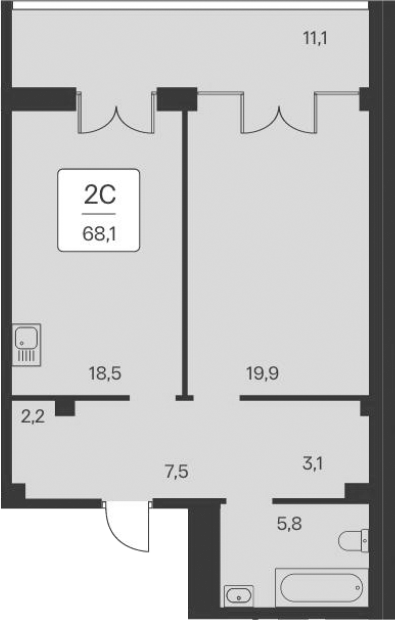Планировка — Вилла Маяк, 1-комн., 57 м²