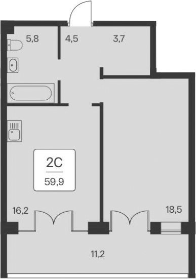 Планировка — Вилла Маяк, 1-комн., 49 м²