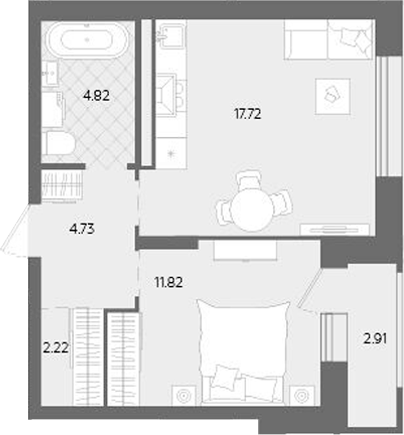 Планировка — Теплые кварталы. Паритет Девелопмент, 2-комн., 41 м²