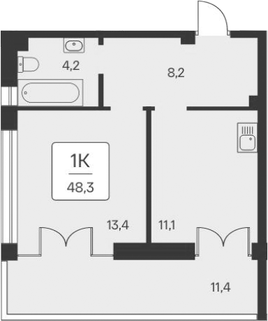 Планировка — Вилла Маяк, 1-комн., 37 м²