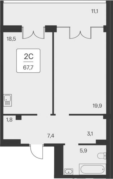 Планировка — Вилла Маяк, 1-комн., 57 м²