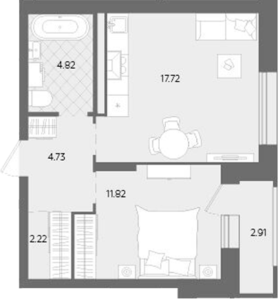 Планировка — Теплые кварталы. Паритет Девелопмент, 2-комн., 41 м²