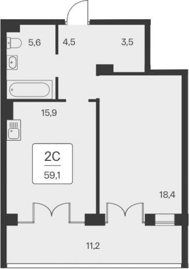 Планировка — Вилла Маяк, 1-комн., 48 м²